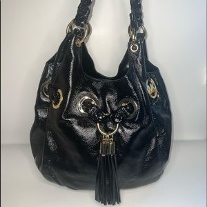 MK Limited edition W Grommet W/ Braided Shoulder Strap Black Leather Hobo Bag